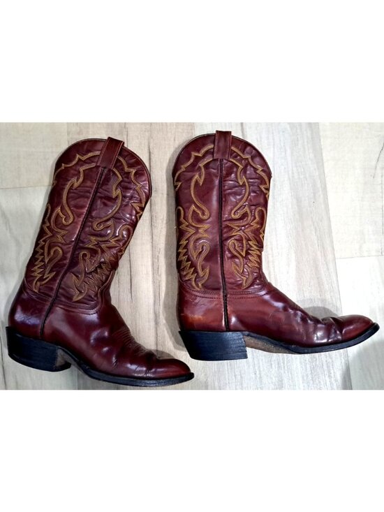 Vintage Laramie Men\'s 9 Leather Cowboy Boots Handmade Reddish Brown Embroidered main image 9